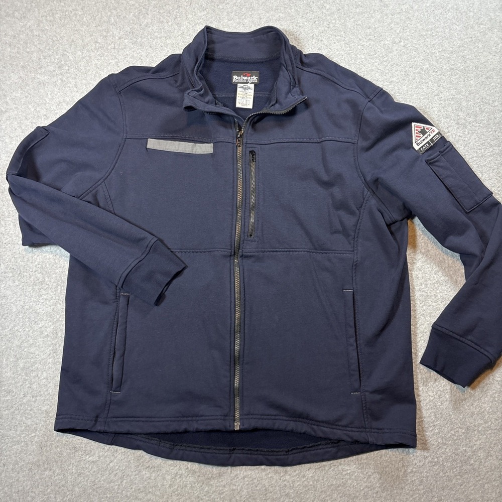 Bulwark FR Jacket Mens XL Blue Heavyweight Flame Resistant Zip Work Wear